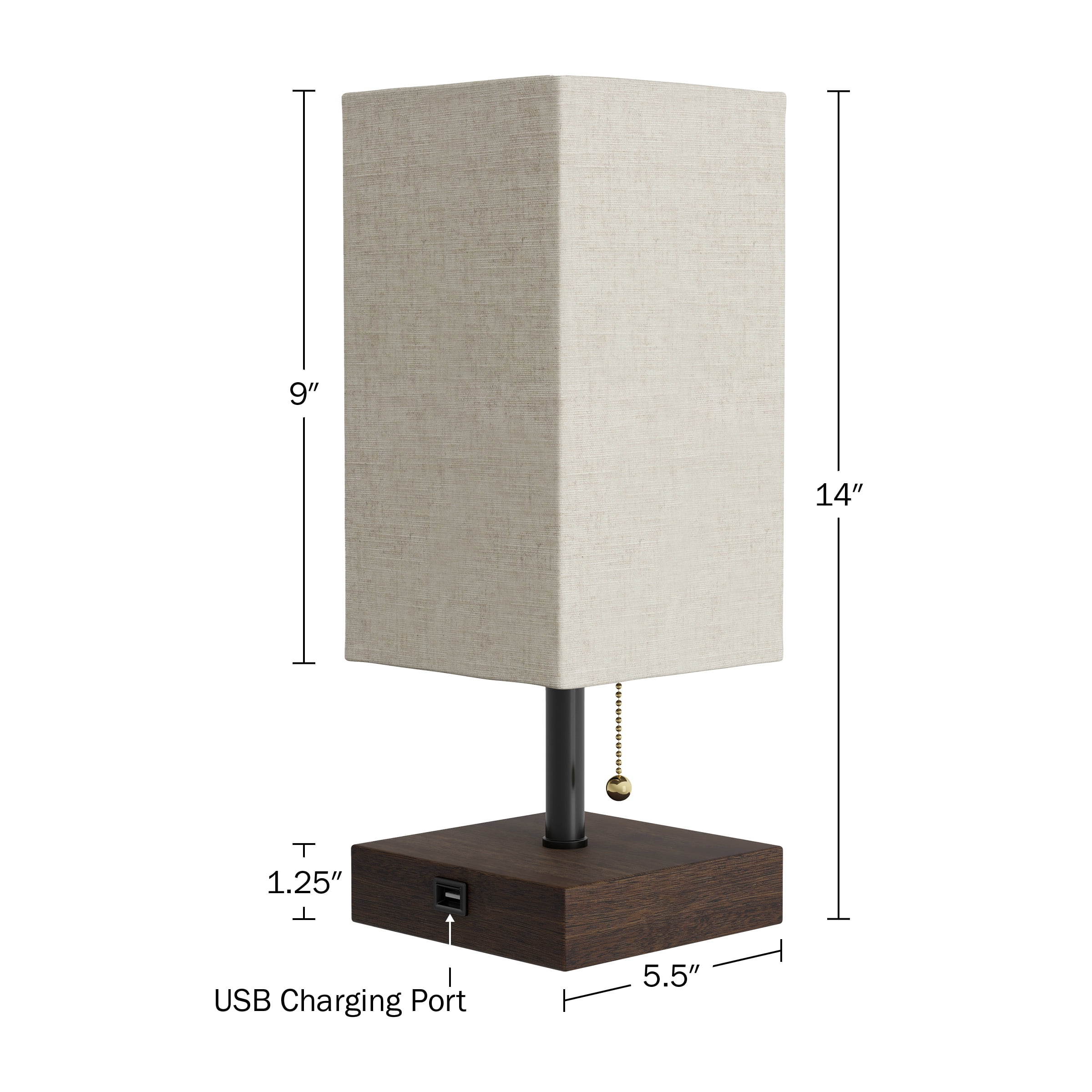Lavish Home Modern Rectangular Bedside Table Lamps, Set of 2 with Wood Base