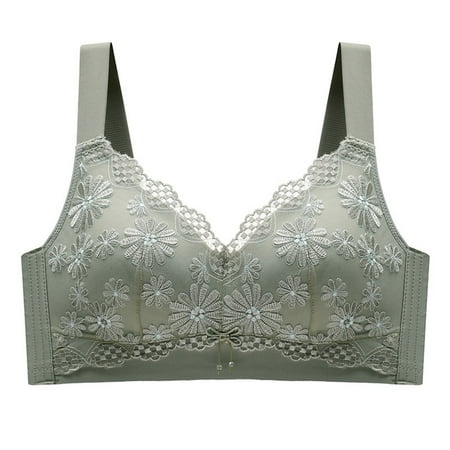 LLYwey Bras for Women Push Up On Sale Embroidered Underwear Women s No Wire Lace Bra Push-up Bra Women s Plus Size Nylon Bralette Bra Style LW-289 Green 3XL