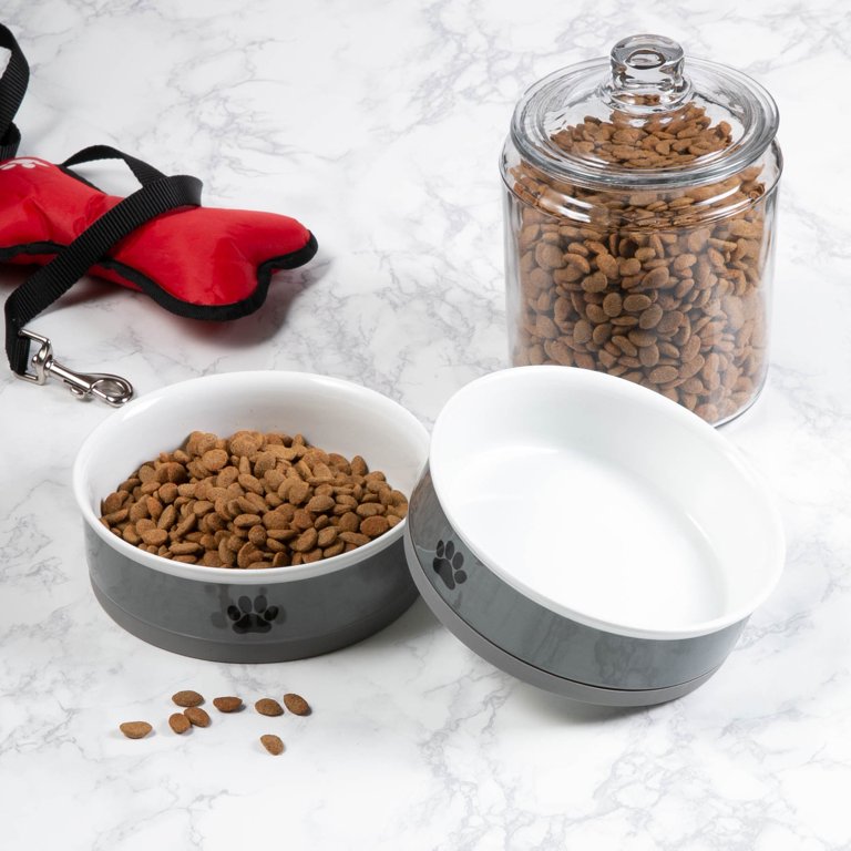 Lattice Pet Bowl & Canister Set – Large Porcelain Dishes With Non-Skid Base