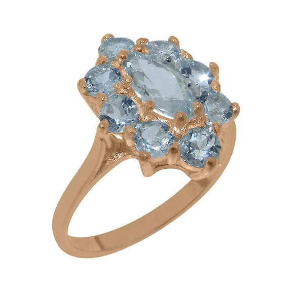 LBG British Made 10k Rose Gold Natural Aquamarine Womens Statement Ring - 33 size options - Size 10