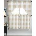 thumbnail image 3 of Beige Plaid Swag Valance and Tier Curtains 24'' Length Set, Spring Summer Farmhouse Buffalo Checkered Light Filtering Kitchen Curtains, Tier Curtain Valances for Bathroom/Living Room/Bedroom/Café, 3 of 6