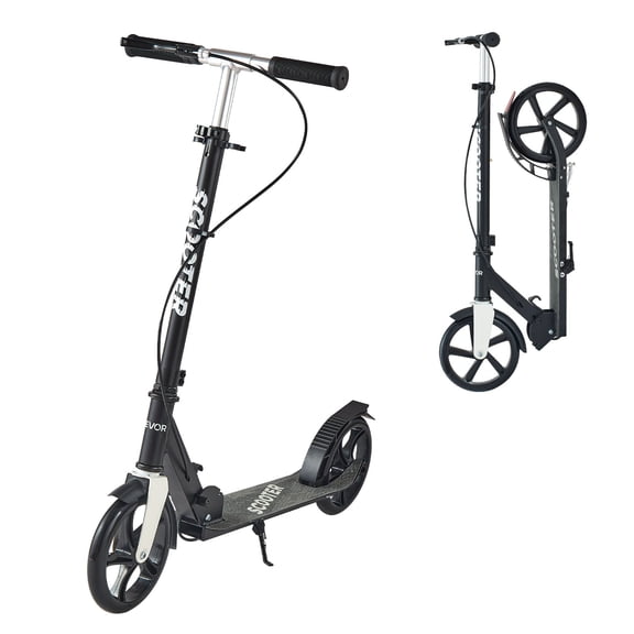VEVOR Kick Scooter for Kids Ages 8 , Teens & Adults, 2-Wheel Toddler Scooter with Adjustable Height Handlebar, Wide Anti-Slip Deck, Foldable Lightweight for Boys & Girls up to 220 lbs, Black Silver