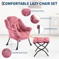 thumbnail image 4 of 400lb capacity lazy chair con ottoman: oversized reading armchair con folding footrest y side pocket, comfortable accent chair para sala de estar o dormitorio (plush rosa), 4 of 7
