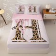 thumbnail image 3 of Homewish Girls Initial H Leopard Print Zipper Twin Comforter Sets with Fitted Sheet and 2 Pillowcases,Teens Kawaii Ribbon Bowknot Zipper Bedding Set,4-Piece,Pink Reversible, 3 of 6