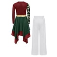 thumbnail image 5 of YiZYiF Kids Girls Worship Praise Dance Outfit 2-Piece Printed Irregular Liturgical Dress with Wide Leg Pants Set Burgundy White 16, 5 of 6
