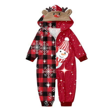 

Family Photo Outfits Christmas Comfortable Sleepwear Cute Christmas Print Long Sleeve Jumpsuit Soft Holiday Romper Friends Party Casual Family Matching Pajamas Red 6M