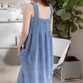 thumbnail image 4 of Women's Spaghetti Strap Sleeveless Terry Bath Dress High Absorbent Dual Side Pockets for Bathroom Shower Indoor Lounging Blue Free Size, 4 of 6