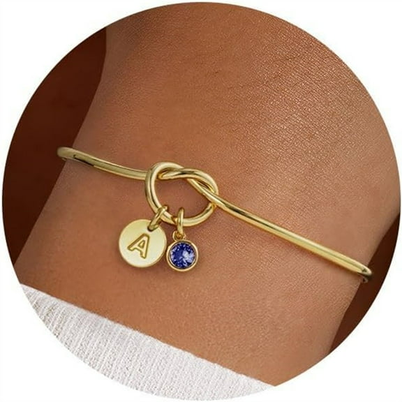Turandoss Initial Birthstone Bracelets for Women Girls Trendy Disc Letter T Love Knot Initial Blue December Birthstone Pendent Bridesmaid Easter Birthday Gifts for Women Girls