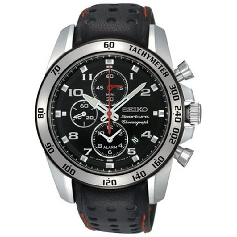 Seiko Men's Sportura Alarm Chronograph - Black Dial - Leather