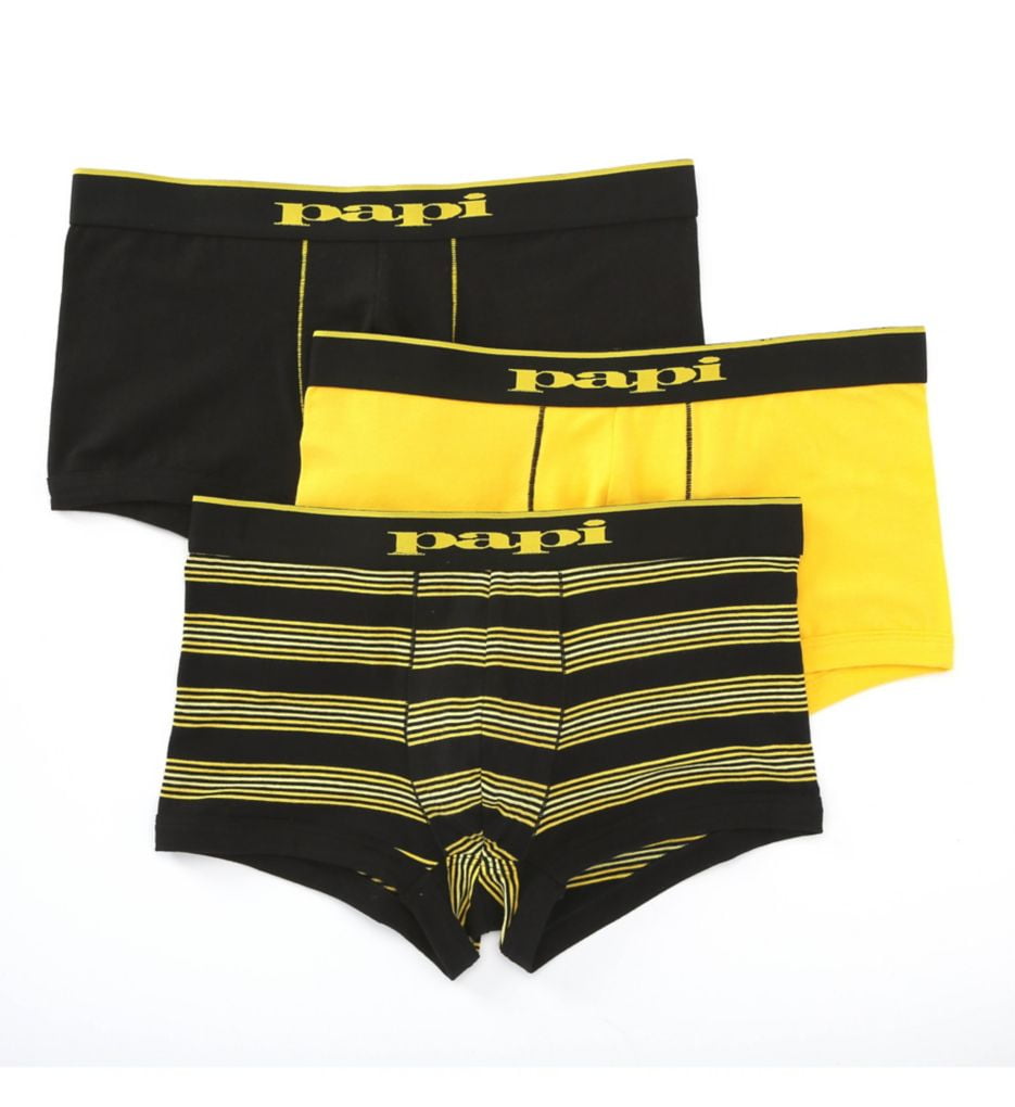 Papi Brazilian Cut Stripe and Solid Underwear Trunks (3 Pack) (Men) 