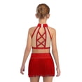 thumbnail image 2 of Haitryli Kids Girls Tassel Dance Outfits Jazz Latin Performance Crop Top with Skirt Set Gymnastics Bodysuit Red 10, 2 of 5