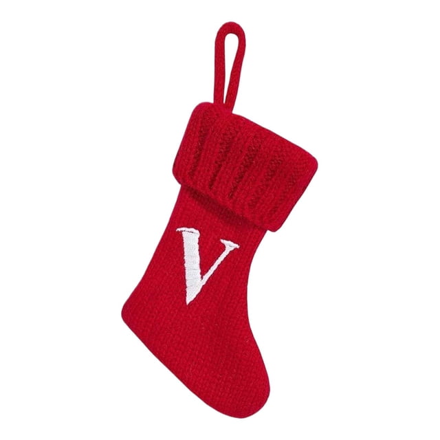 kjfeif 2026 Nouvelles Bas de Noël Brodés en Tricot avec Initiales, Bas de Noël Personnalisés Rouges, Bas de Noël pour Cheminée, Décoration de Sapin de Noël