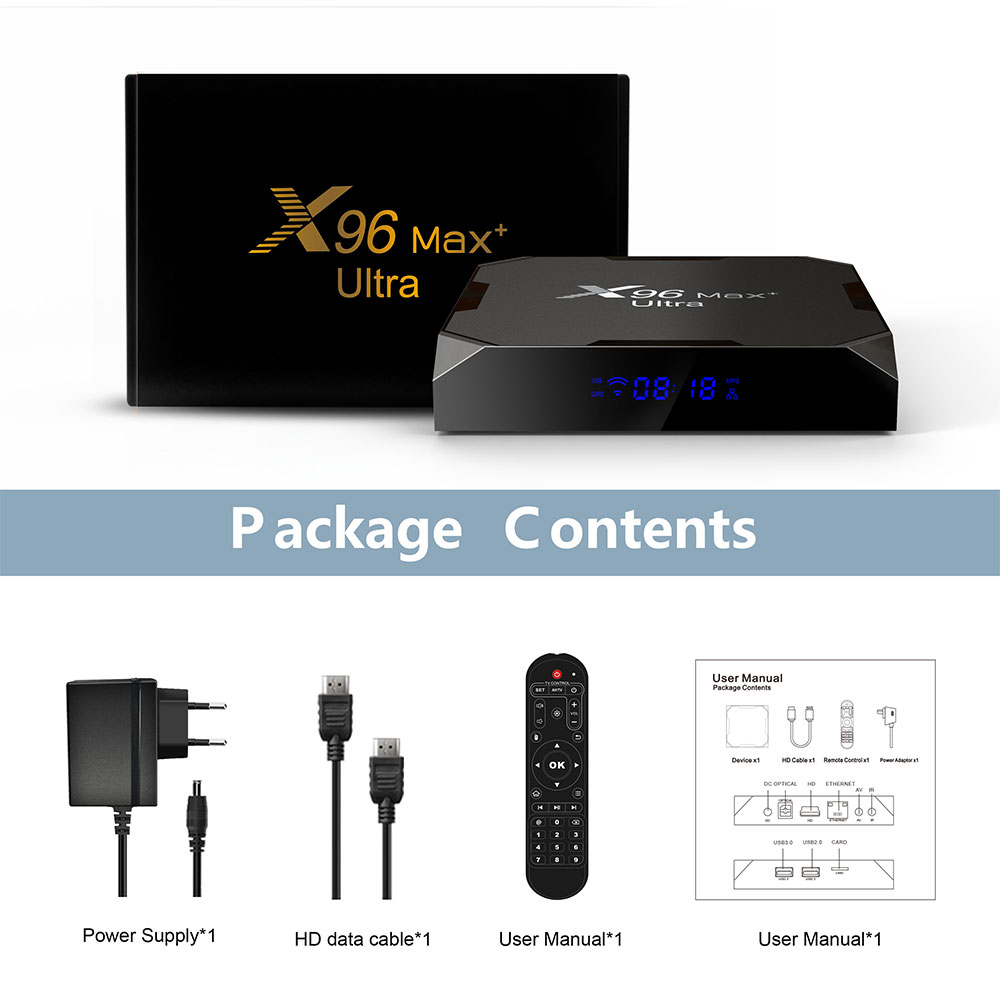 Android 11.0 Smart TV Box X96 Max Plus Ultra TV Box Dual WiFi 2.4GHz/5GHz 4GB RAM 64GB ROM 100M Ethernet LAN Support AV1 Ultra HD 8K HDR Decoding TV Box