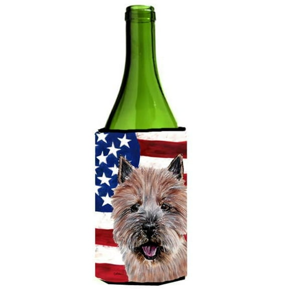 Norwich Terrier With American Flag Usa Wine bottle sleeve Hugger  24 Oz.