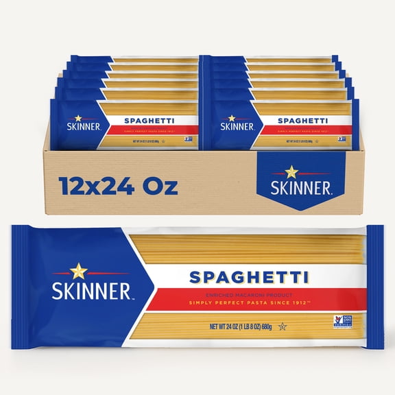 Skinner Spaghetti Pasta, 12 Pack (24 oz Each) – Pantry Staple for Family Meals and Weekly Prep