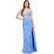 thumbnail image 1 of DEAR MOON Womens Embellished Feather Gown Dress, ltpasblue, Juniors, 3, 1 of 2