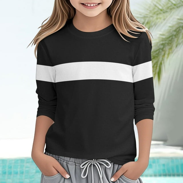Blusas y camisas de manga corta con cuello redondo para verano y primavera, moda para niños pequeños, blusa lisa con cuello redondo y manga 3/4 para mujer, blusa de poliéster para niños