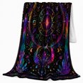 thumbnail image 2 of Zodiac Wheel with Crystals and Moons, Mystical Astrology Style for Zodiac Lovers, Rainbow Star Chart and Birthday Gift, Soft Flannel Blanket for Bedroom and Meditation Room, Celestial Home Decor, 2 of 9