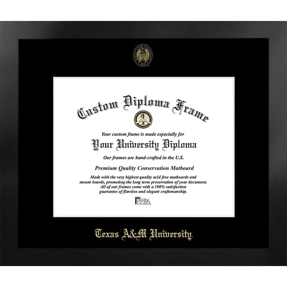 Texas A&M University 16w x 12.5h Manhattan Black Single Mat Gold Embossed Diploma Frame with Bonus Campus Images Lithograph (value savings at $59)