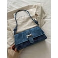 thumbnail image 3 of Women's Blue Suede Shoulder Bag, Retro Underarm Purse with Knot Strap, Flap Closure Handbag, Casual Evening Tote for Daily Use, 3 of 7