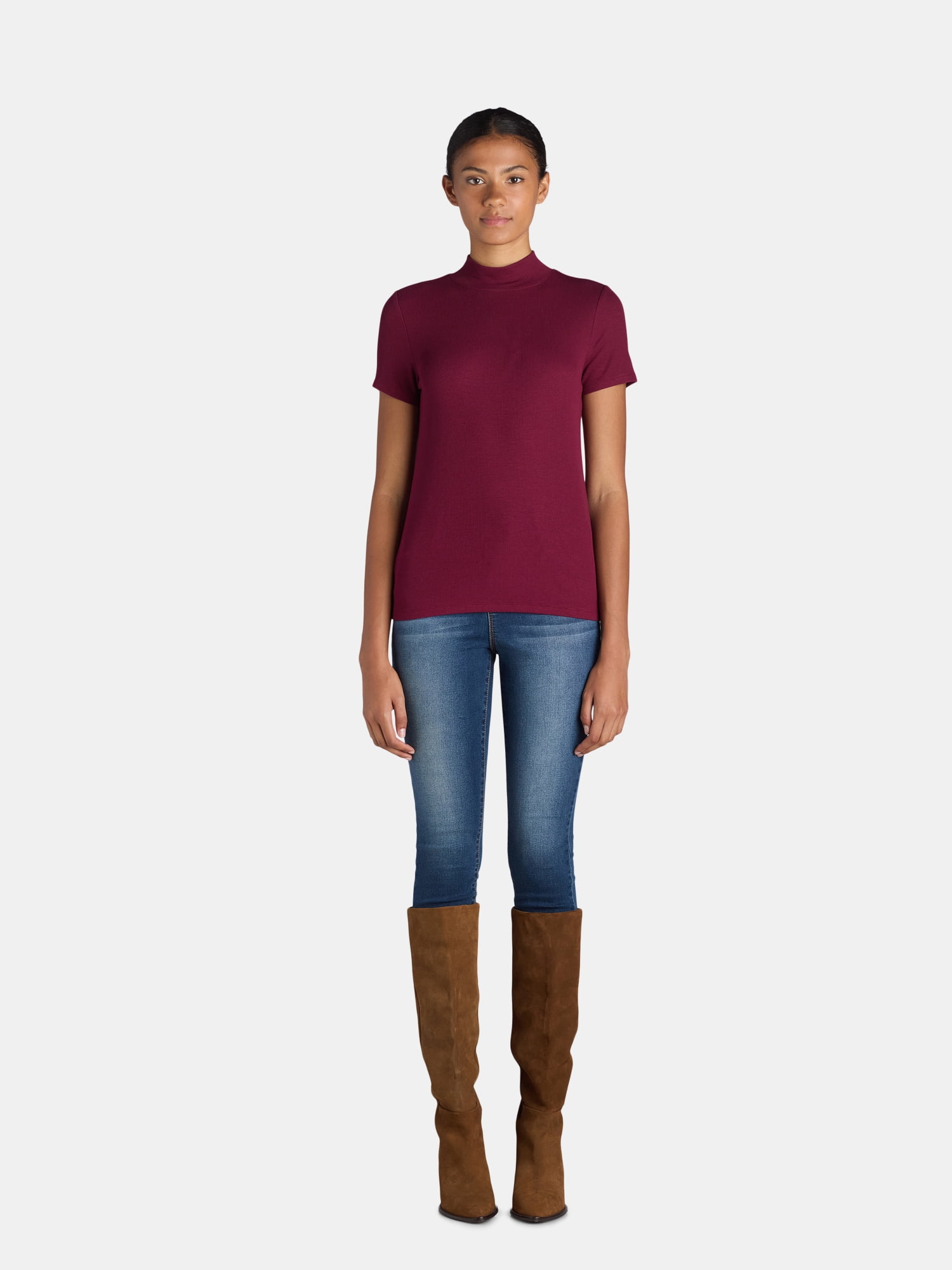 Time and Tru Women's Short Sleeve Mock Neck, Sizes S-XXXL