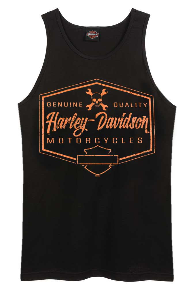 Harley-Davidson Mens Distressed Guidepost Sleeveless Tank Top Solid Black 
