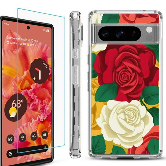 OneToughShield ® Compatible with Google Pixel 8 Pro, Shockproof Phone Case, with Tempered Glass Screen Protector - Radiant Rose