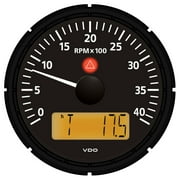 VDO Viewline Onyx 4,000 RPM 3-3/8" (85mm) Marine Tachometer w/2 Hourmeters, Clock and Voltmeter - 12/24V