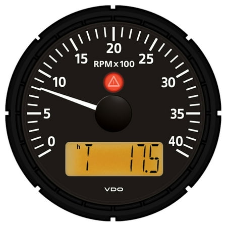 VDO Viewline Onyx 4,000 RPM 3-3/8" (85mm) Marine Tachometer w/2 Hourmeters, Clock and Voltmeter - 12/24V