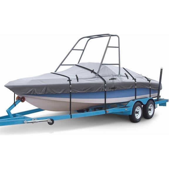 Seapisode 900D Ski & Wakeboard Tower Boat Cover, Waterproof Fade and Tear Resistant Boat Cover, Full Metal Fittings Trailerable Boat Covers 22-24FT Fits V-Hull,Runabout with Ski/Wakeboard Towers