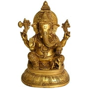 Blessing Ganesha Seated in Maharaja Lila Asana - Brass Statue