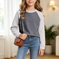 thumbnail image 2 of YDFCWXW Girls Long Sleeve Shirts Cotton Color Block Casual Tops Tees Crewneck Breathable Winter Outfits (Dark Gray, 2-3 Years), 2 of 5