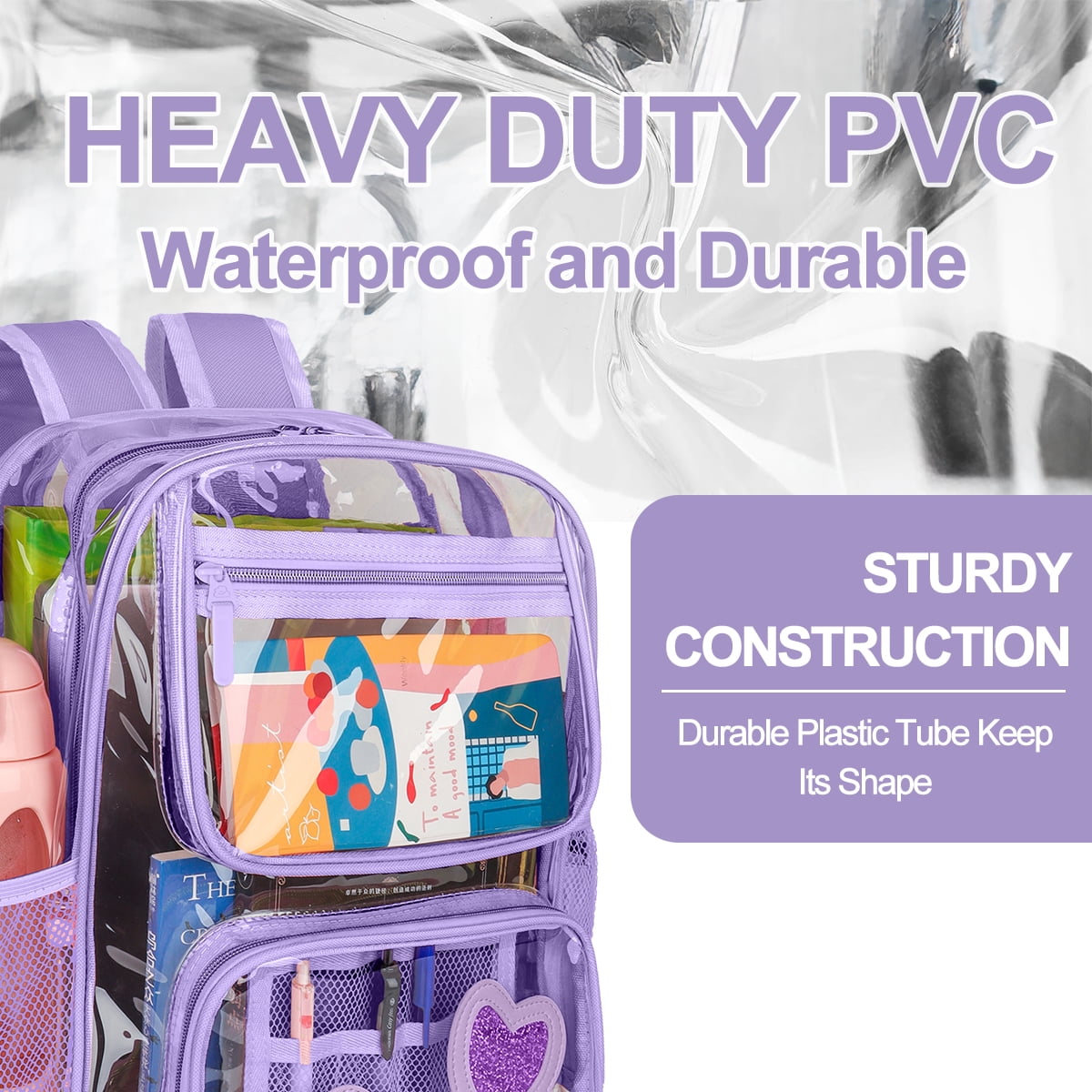DAKIMOE Clear Backpack Heavy Duty Stadium Approved School Cute Transparent Backpacks Clear Bag Travel