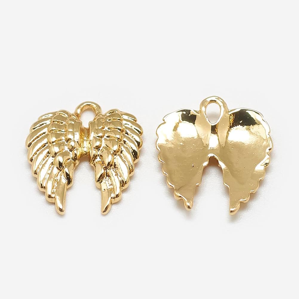 2 Pcs Real 18K Gold Plated Brass Wing Charms Wing Pendants Jewel Real 18K Gold Plated Pendants for Women Birthday Festival Elegant Gifts DIY Personalized Jewelry 14x12x2mm Hole: 1.5mm