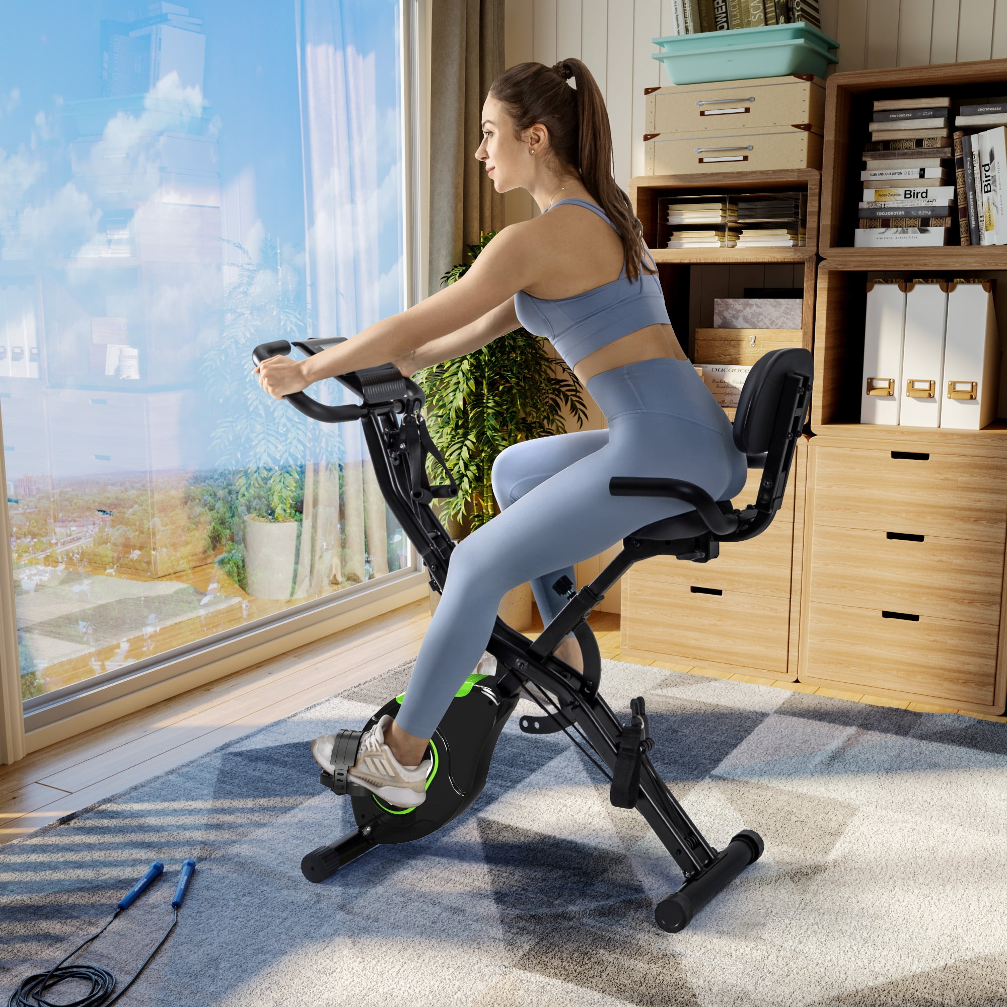 Folding Exercise Bike,5 in 1 Stationary Magnetic Cycling Bicycle Upright Indoor Cycling Bike for Home Workout,Office Exercise Equipment with 330LB Capacity