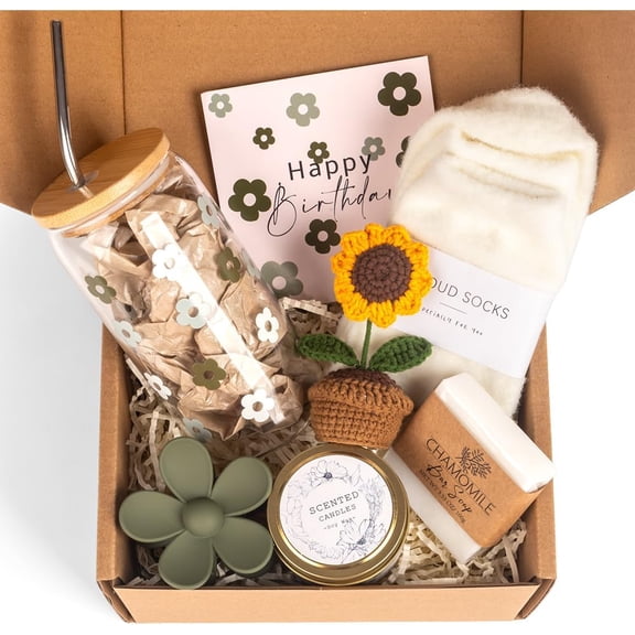Birthday Gifts for Women, Self Care Gifts Baskets for Women, Care Package for Teen Girls, Her, Mom, Sister, Best Friend, Wife, Girlfriend, Coworker, Sending Sunshine Sunflower Gift Baskets