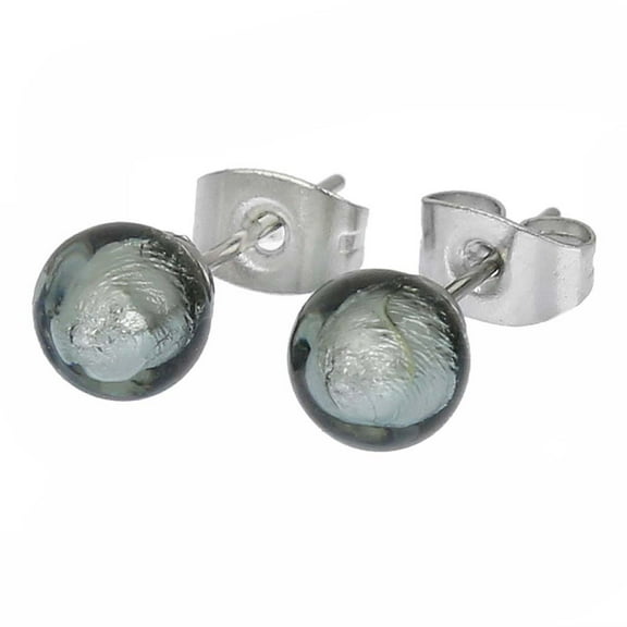 GlassOfVenice Murano Glass Tiny Stud Earrings - Silver Grey