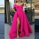 thumbnail image 4 of Vestidos de novia Prolriy para mujer, largos hasta el suelo, de gasa, estilo cóctel, estilo francés, retro, de verano, corte bajo, escote en V, corte de boda, lisos, 2024, rosa fuerte, XXL, 4 of 4