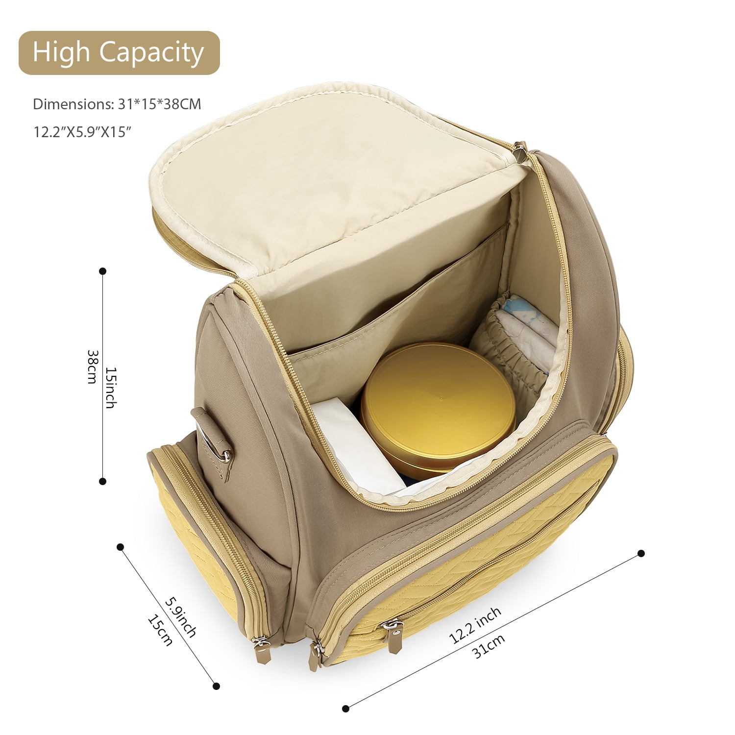 Mommy Bag, Maternal Child Bag, Outdoor Lightweight Handbag, Large-Capacity Backpack for Baby, Diaper Baby Bottle Storage Bag(Yellow)