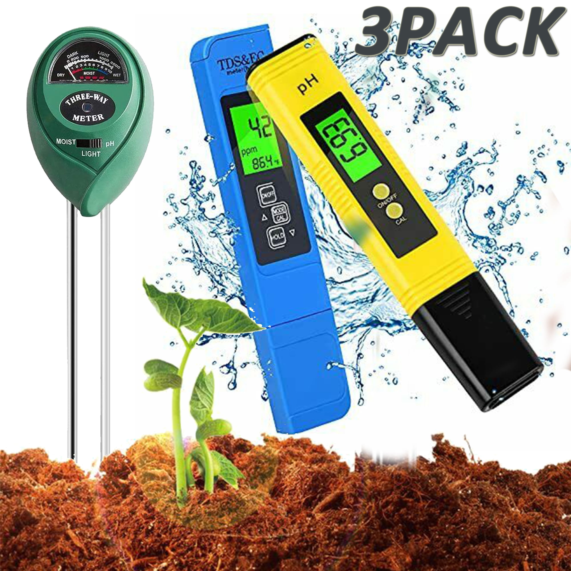 Elbourn High Accuracy 3 in 1 Ph Meter,TDS/EC ppm Meter, Soil Ph Meter
