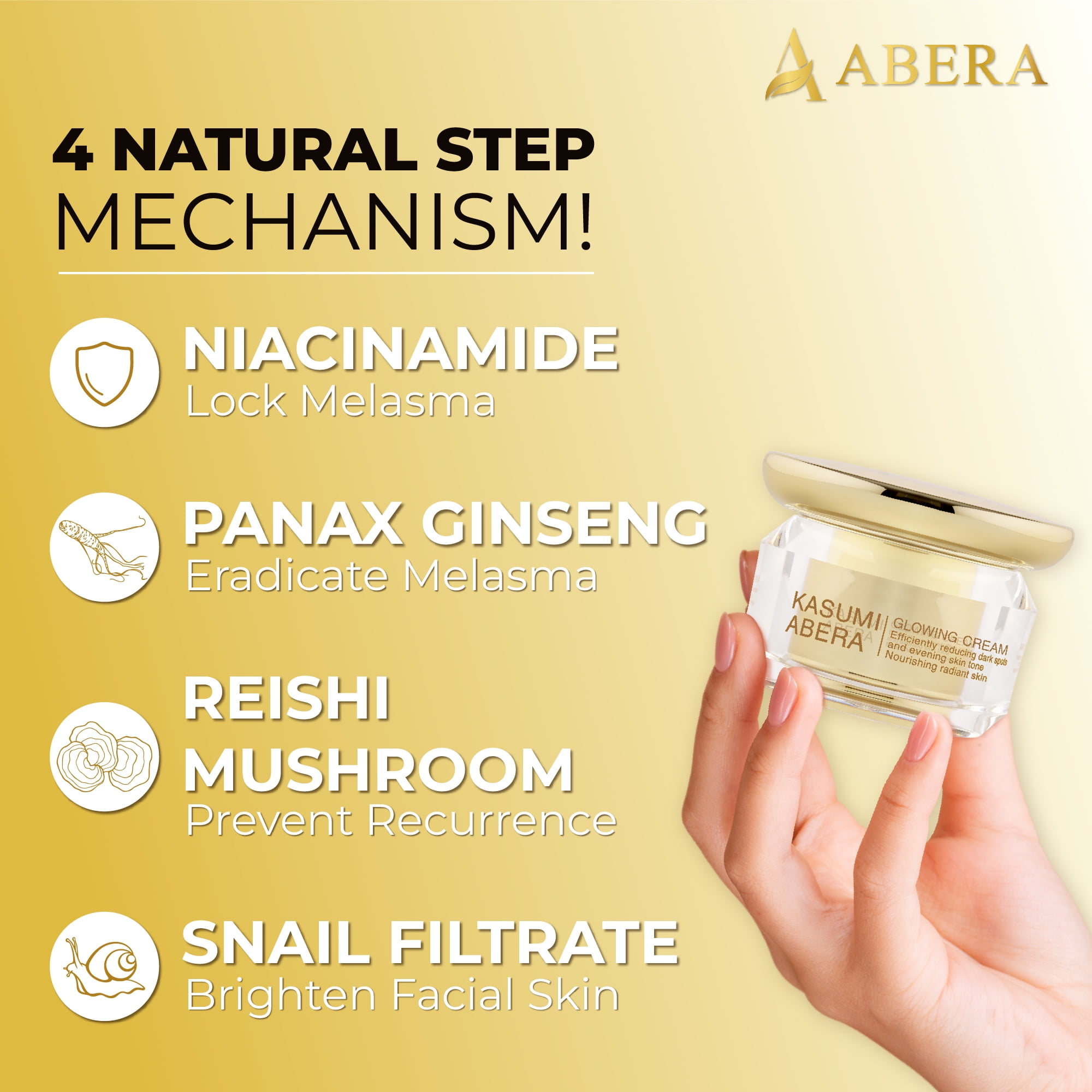 ABERA Kasumi Glowing Face Cream, Hydrating Moisturizer with Niacinamide and Hyaluronic Acid, Red Ginseng Extract, 0.7 oz