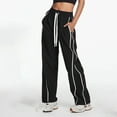 thumbnail image 3 of RUTAYY Women's Casual Pants Straight Wide Leg with Side Stripes Comfortable Everyday Wear Stretchy Soft Fabric Flowy Elegant Holiday Trousers, 3 of 8