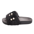 thumbnail image 4 of Soho Shoes Women's Open Toe Embellished Pearl Faux Fur Slide Slippers, 4 of 5