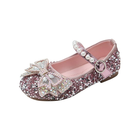 PINQI Girls Sparkly Princess Dress Shoes Bow Wedding Party Flower Bridesmaids Mary Jane Ballet Flats for Kid Toddler