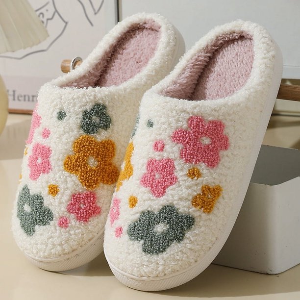 Chanclas de flores para mujer y hombre, Sandalias planas de gaviota suave, a la moda, para el hogar, para invierno, novedad