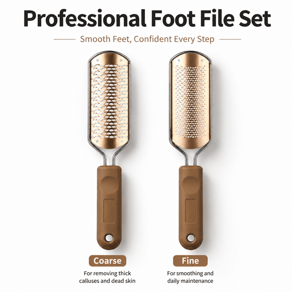 TAVENE 2 Pack Foot File & Rasp Callus Remover - Stainless Steel Coarse & Fine Scraper for Dry/Wet Feet, Professional Dead Skin Scrubber & Cracked Heel Care