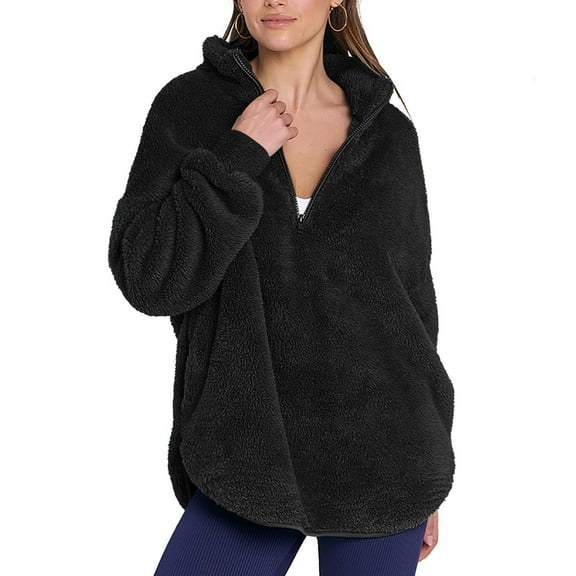 Trendsetting Women's Apparel Fashion Plus Size Women's Round- Neck And Winter Loose Solid Pocket Warm Long Sleeve Blouse Tops
