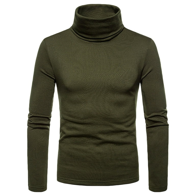 Mens Fashion T Shirts Mock Turtleneck Undershirts Long Sleeve Slim Fit Stretch Basic Pullover Army Green Size 2XL