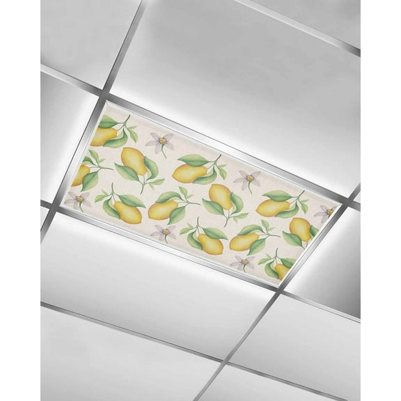 Fluorescent Light Covers for Ceiling Lights 1 Pack, Summer Lemon Magnetic Ceiling Light Covers 2x4 Feet for Classroom Office School, Yellow Green Botanical Rustic Overhead Drop Ceiling Light Shade