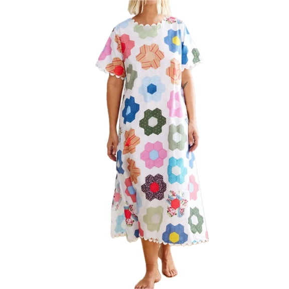 Women's Floral Print Midi Dress with Scalloped Edges 100% Polyester Lightweight Easy Care Romantic Daywear Everyday